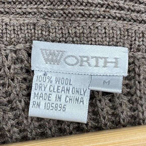Worth Sweater Cardigan Womens Medium Brown Wool Shawl Collar Sleeveless Pockets - Picture 2 of 11